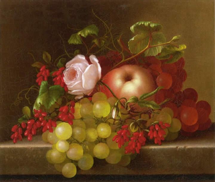 Adelheid Dietrich Still Life with Peach_ Grapes and Rosehips